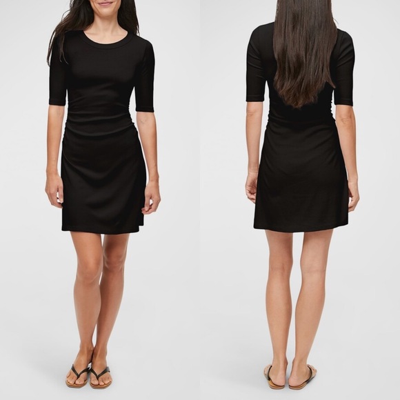 NWT Michael Stars Black Ultra Ribbed Mona Ruched Side Mini Dress Size S - Picture 10 of 10